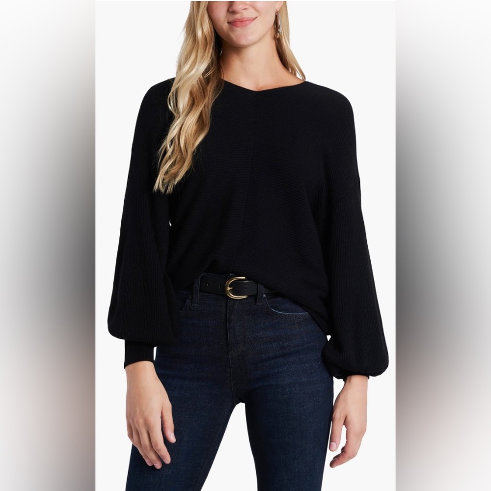 1.STATE Ribbed Balloon Sleeve Cotton Blend Sweater